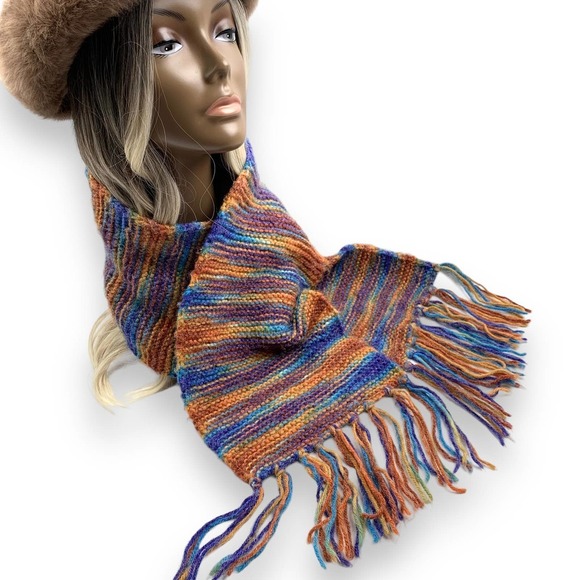 Vintage ombre rainbow hand made crochet scarf - Picture 8 of 13